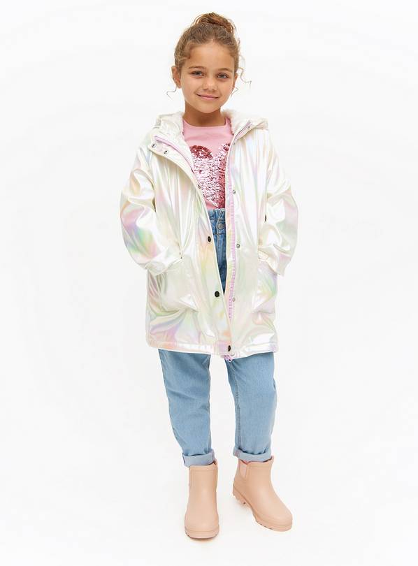 Cream Iridescent Fleece Lined Mac Coat 7-8 years